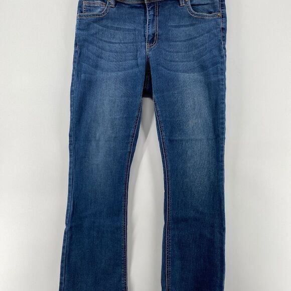Warehouse One Jeans Women's 33 Short Curvy Bootcut Denim 5 Pocket Blue Whiskered - Picture 1 of 13